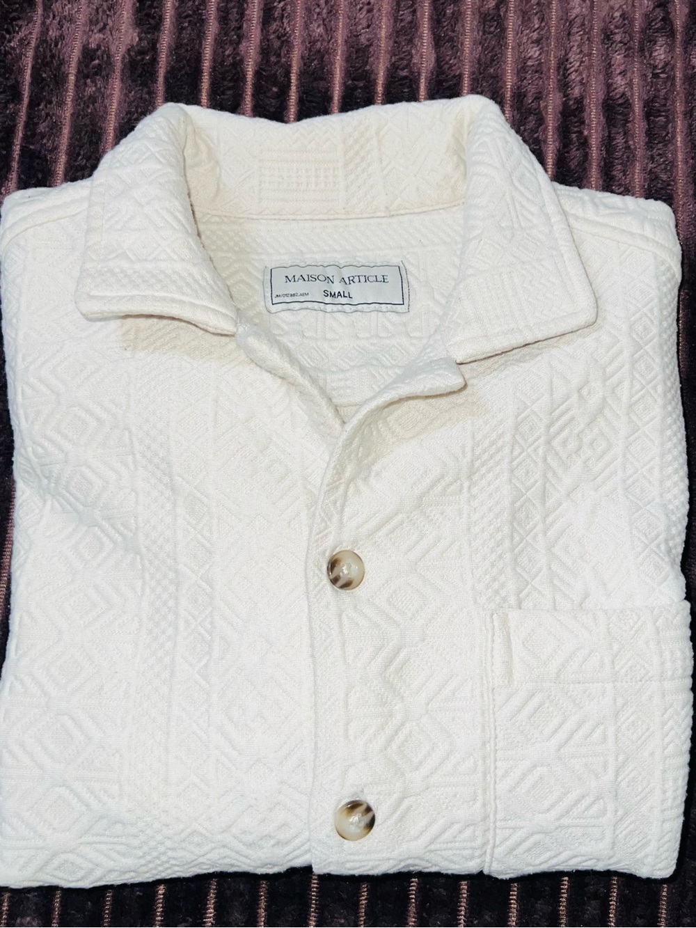 Maison Article Men’s Cream Textured Button-Up Shirt